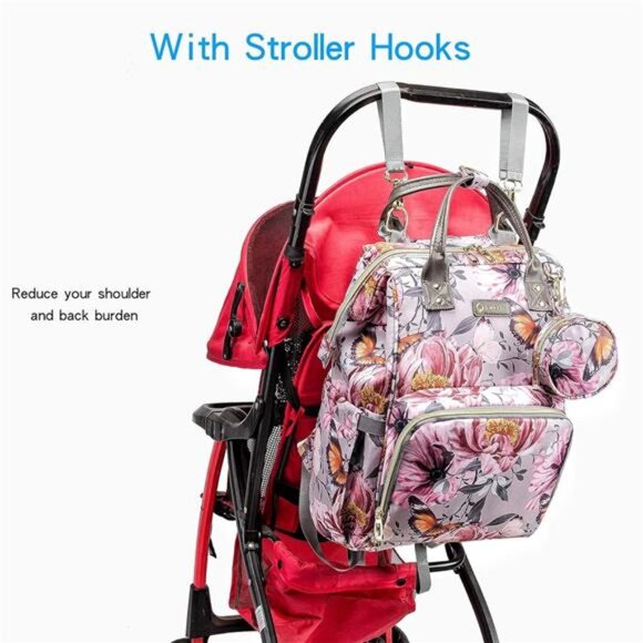 Floral Diaper Bag Backpack with Coin Bag USB Charging Port Stroller Straps - Picture 6 of 7
